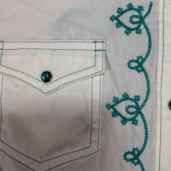 Ariat Womens Western Shirt Pearl Snap Turquoise Embroidery White M - Picture 7 of 12